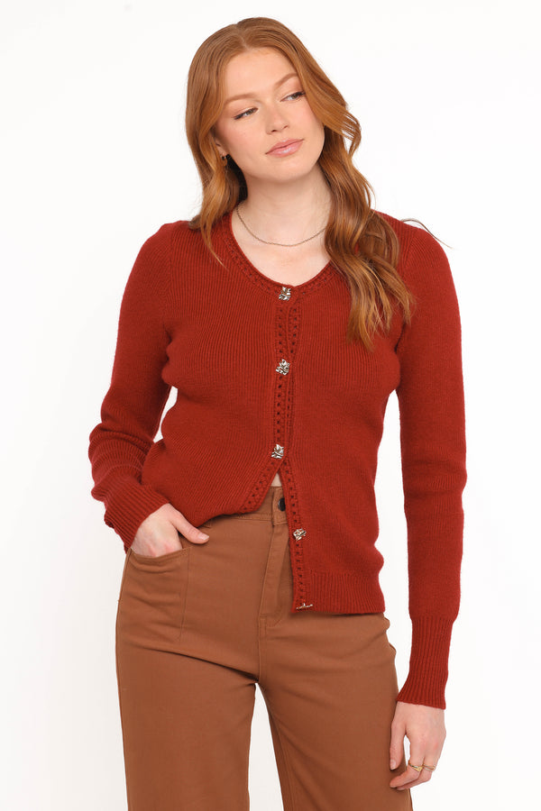 KNITWEAR Quay Button Front Cardigan - Red
