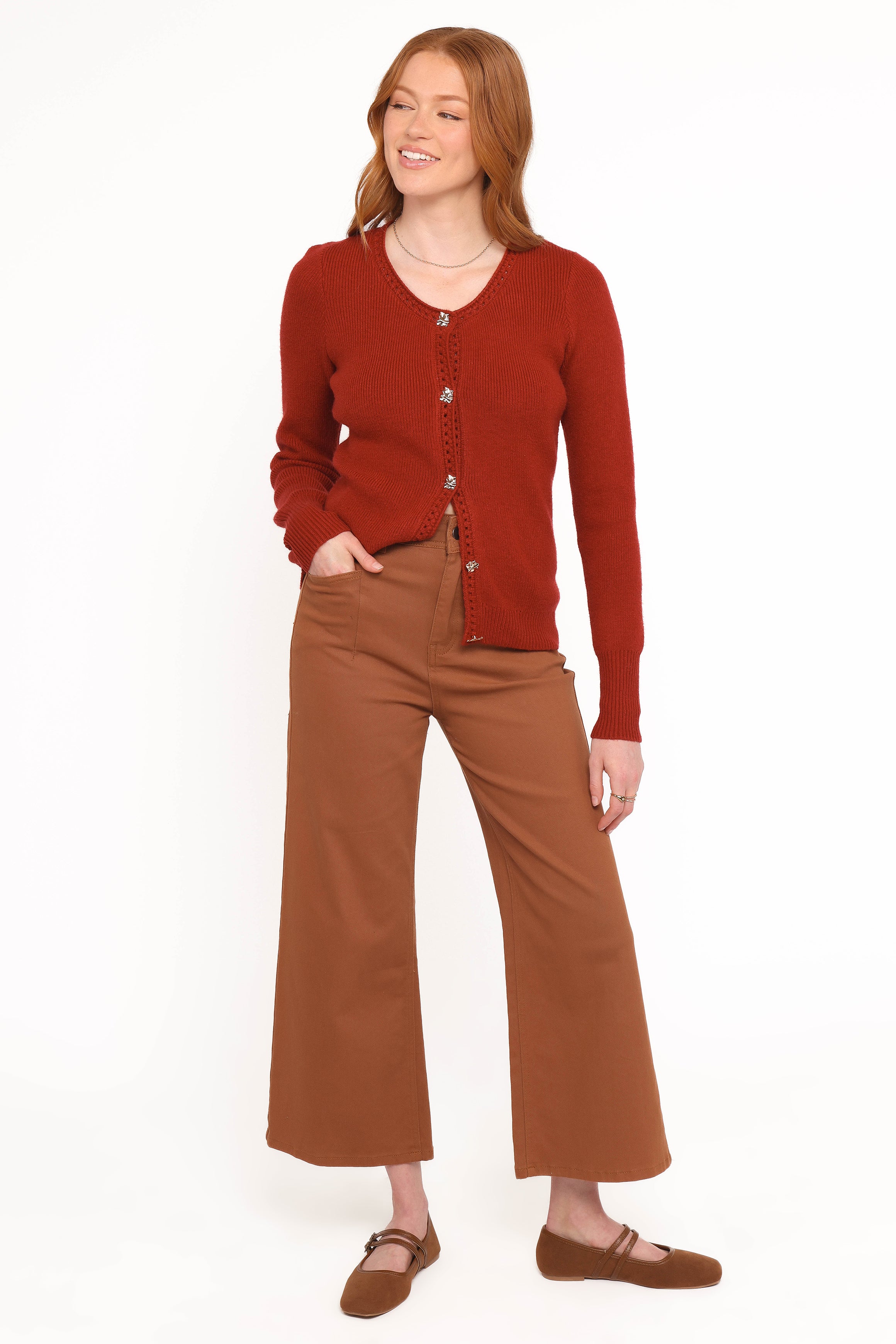 KNITWEAR Quay Button Front Cardigan - Red