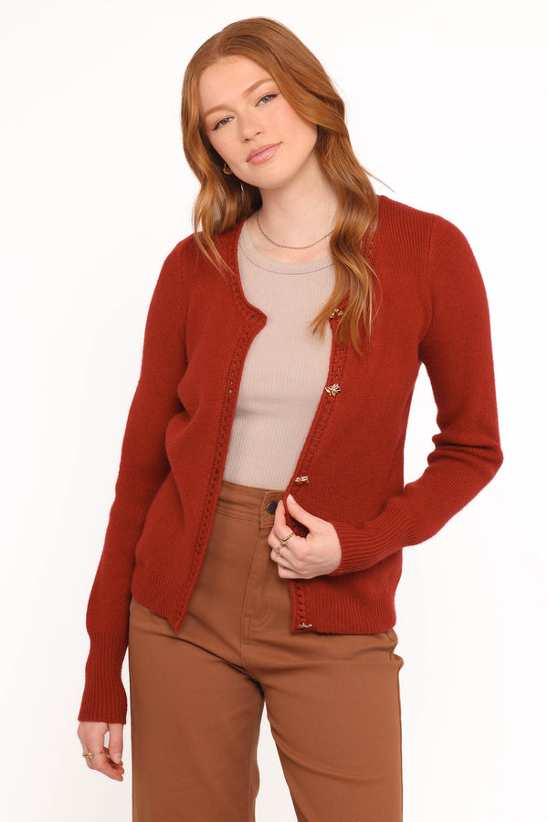 KNITWEAR Quay Button Front Cardigan - Red