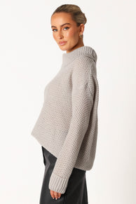 KNITWEAR @Rayne Turtleneck Knit Sweater - Light Grey
