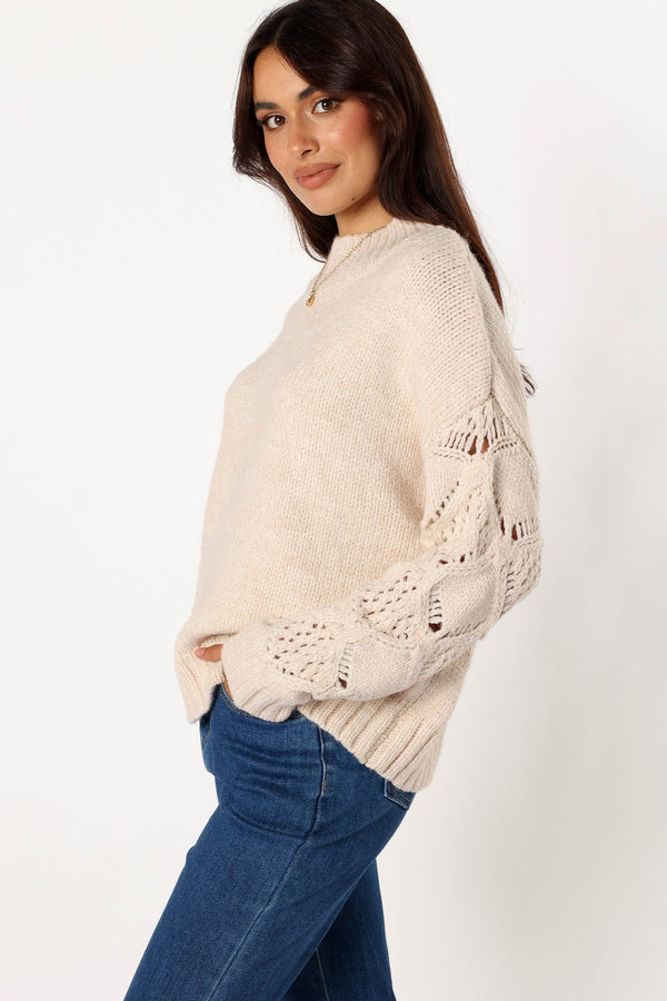 KNITWEAR @Rebekah Crochet Sleeve Knit Sweater - Cream