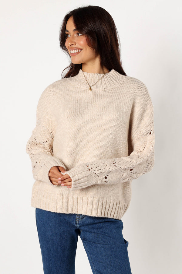 KNITWEAR @Rebekah Crochet Sleeve Knit Sweater - Cream