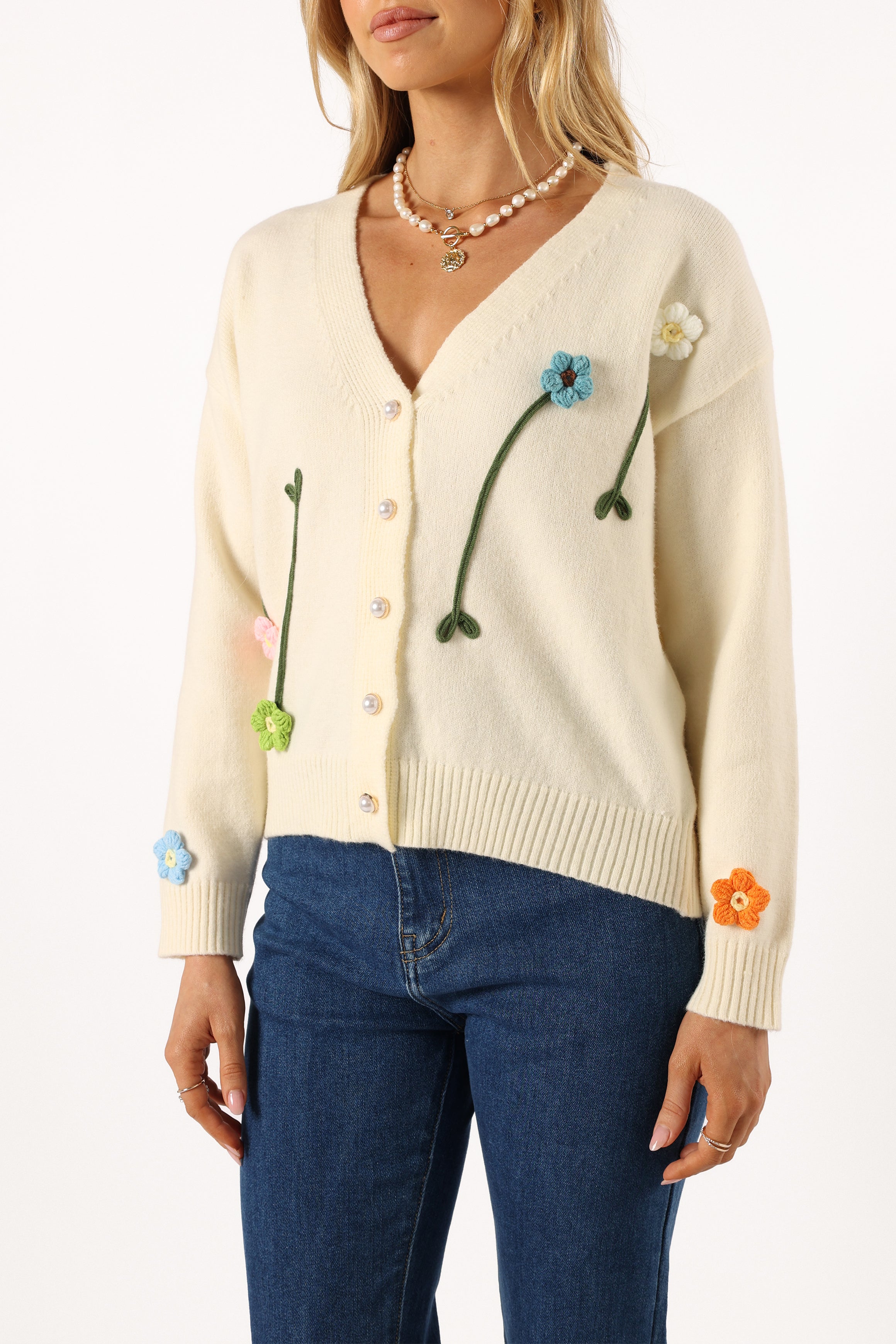 KNITWEAR Reign Flower Cardigan - Cream