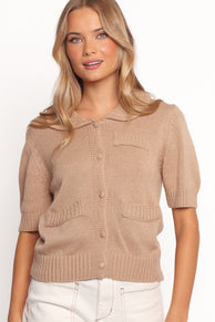 KNITWEAR Roman Button Front Cardigan - Beige