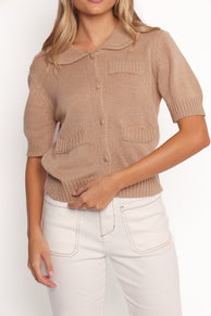 KNITWEAR Roman Button Front Cardigan - Beige