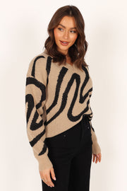 Knitwear @Rosalee Pattern Knit Sweater - Tan