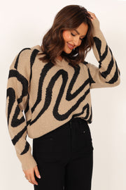 Knitwear @Rosalee Pattern Knit Sweater - Tan