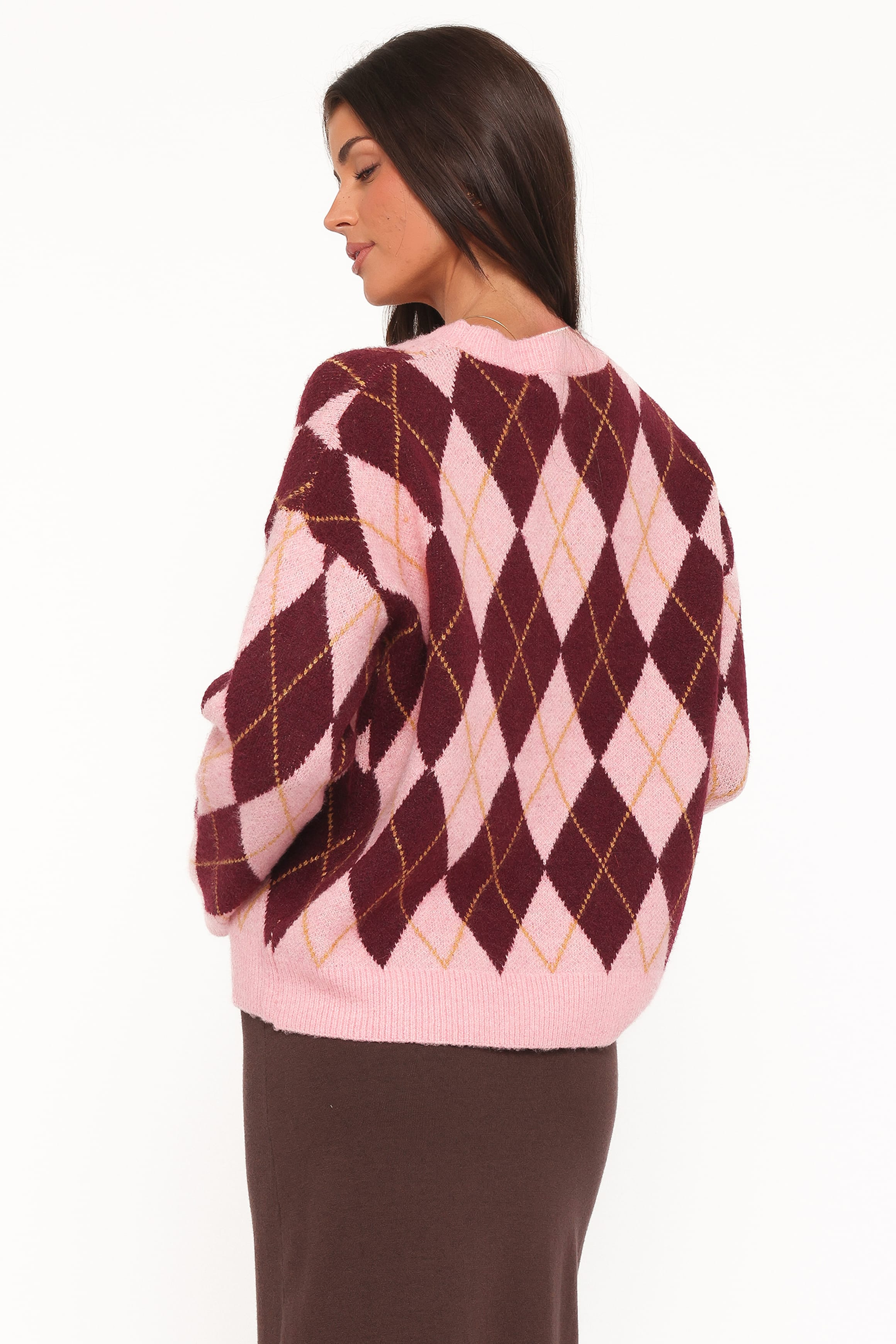 KNITWEAR Rowet Intarsia Knit Jumper - Pink Burgundy