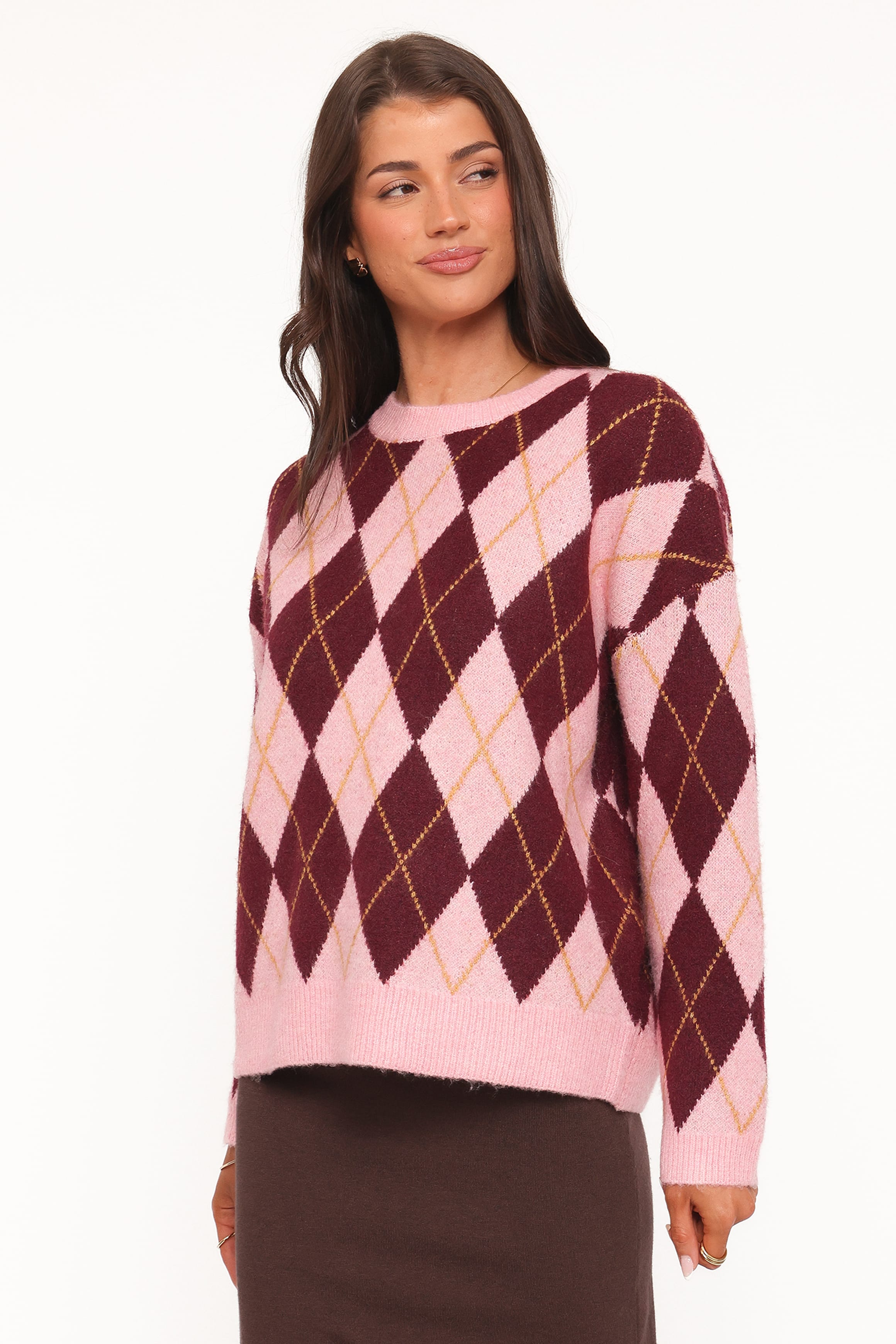 KNITWEAR Rowet Intarsia Knit Jumper - Pink Burgundy