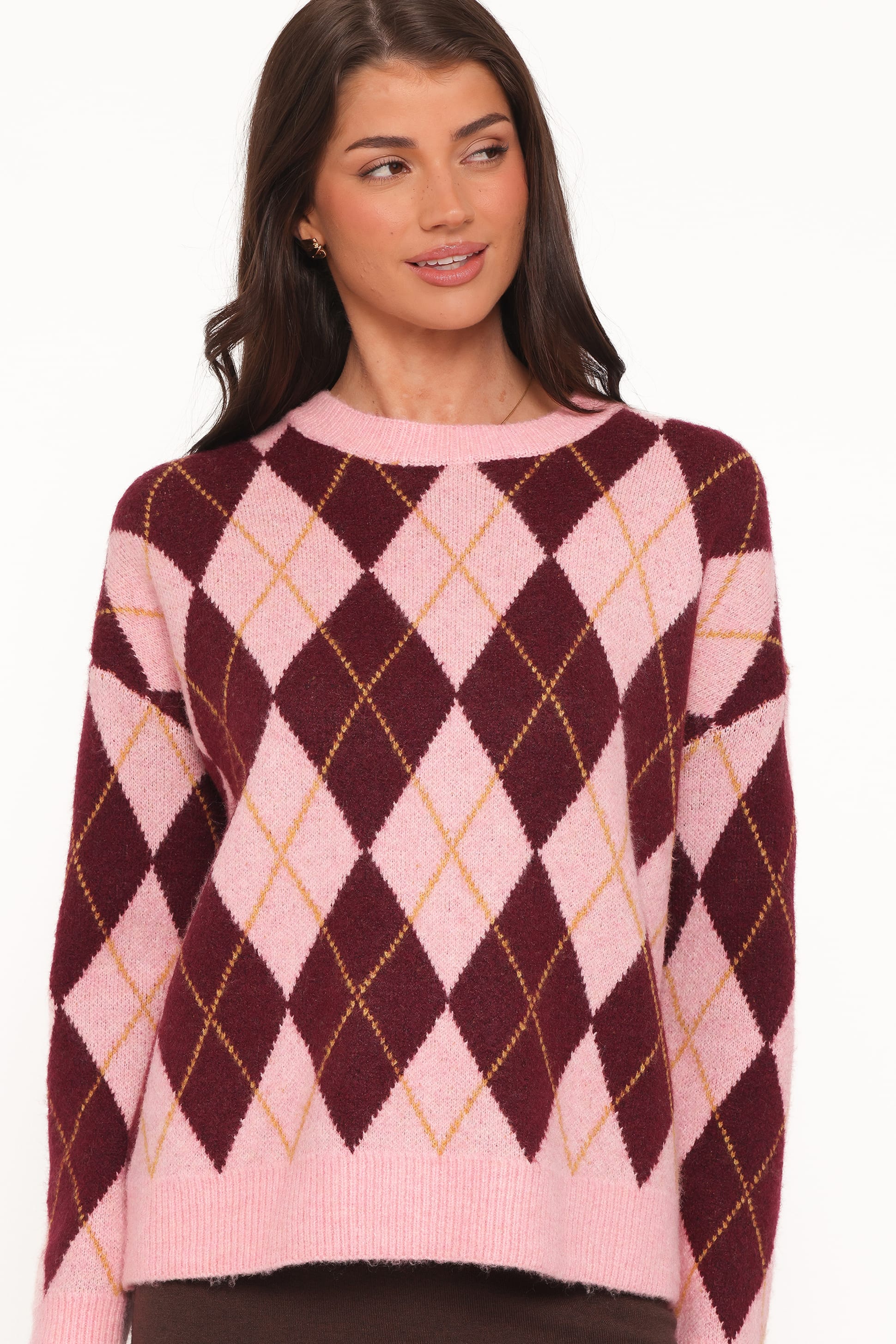 KNITWEAR Rowet Intarsia Knit Jumper - Pink Burgundy