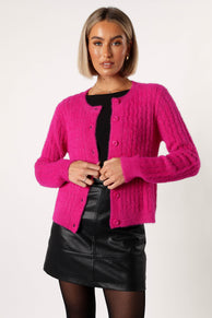 KNITWEAR @Ryann Button Front Cardigan - Magenta