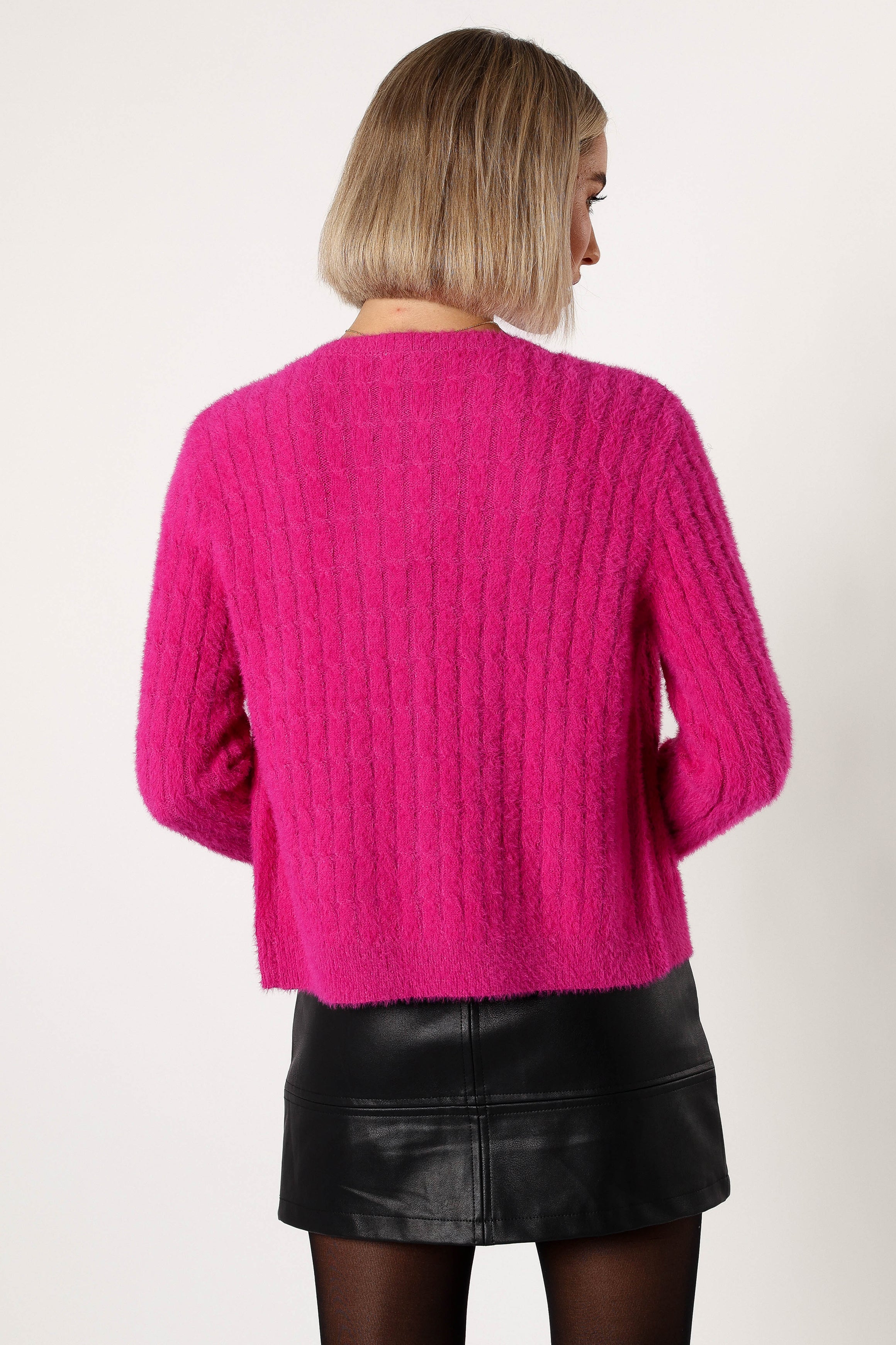 KNITWEAR @Ryann Button Front Cardigan - Magenta
