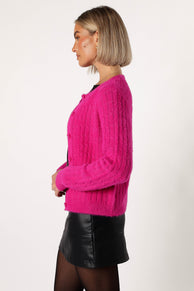 KNITWEAR @Ryann Button Front Cardigan - Magenta