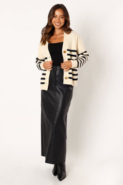 KNITWEAR @Sapphire Striped Button Front Cardigan - Beige Black