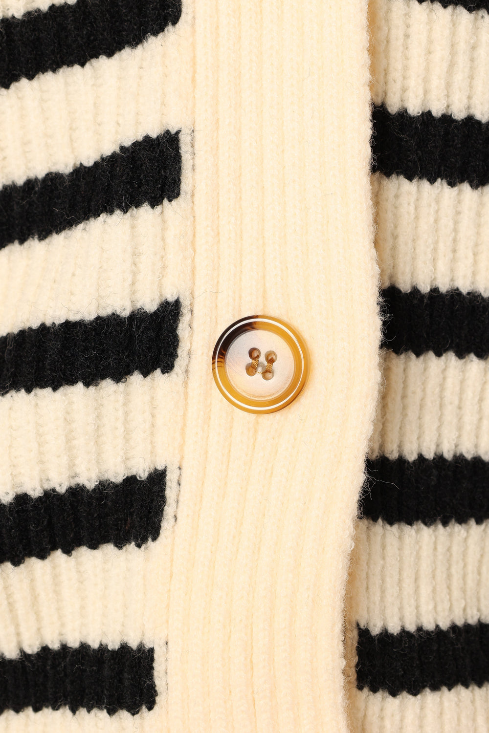 KNITWEAR @Sapphire Striped Button Front Cardigan - Beige Black