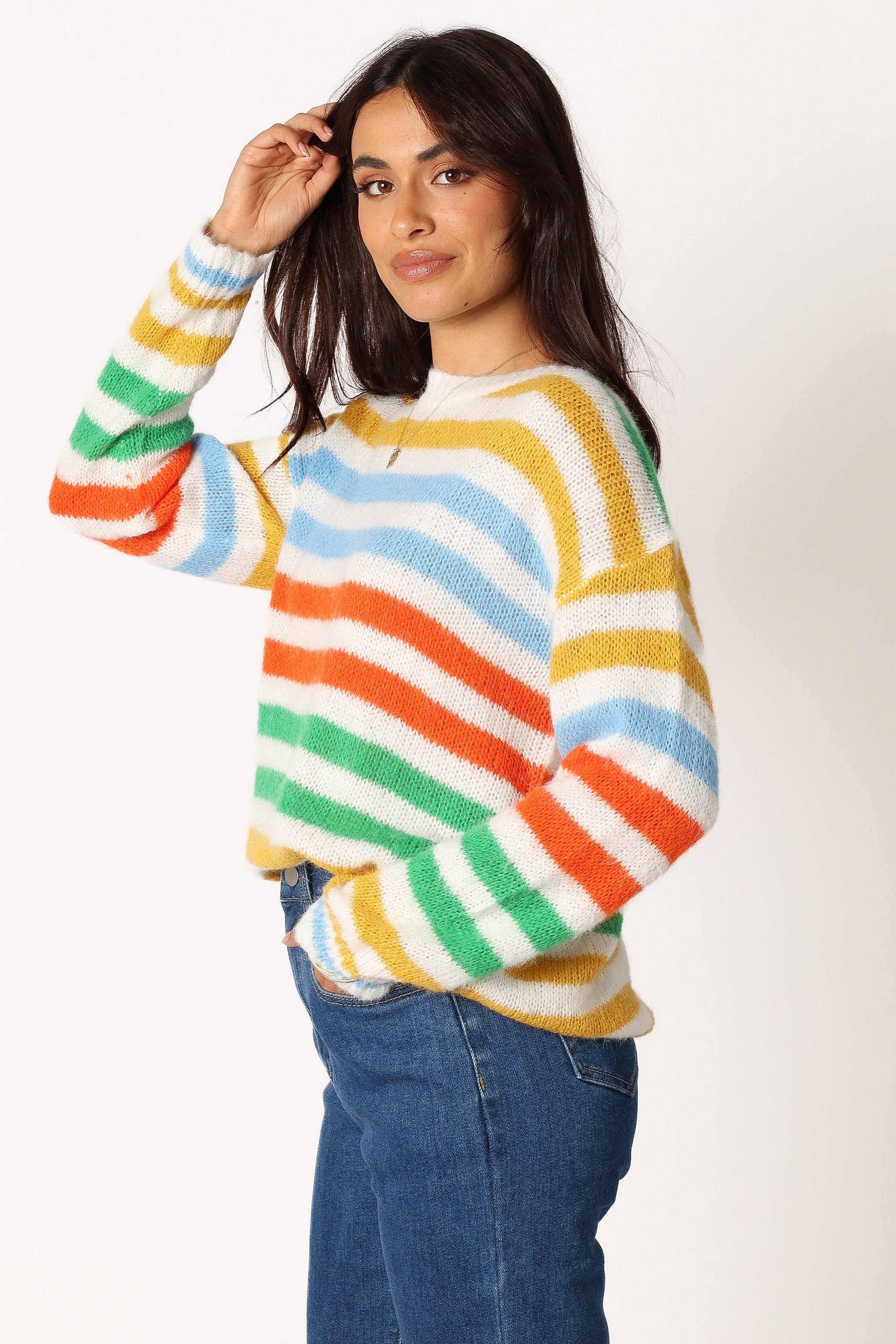 KNITWEAR @Sasha Multi Stripe Crewneck Knit Sweater - Multi