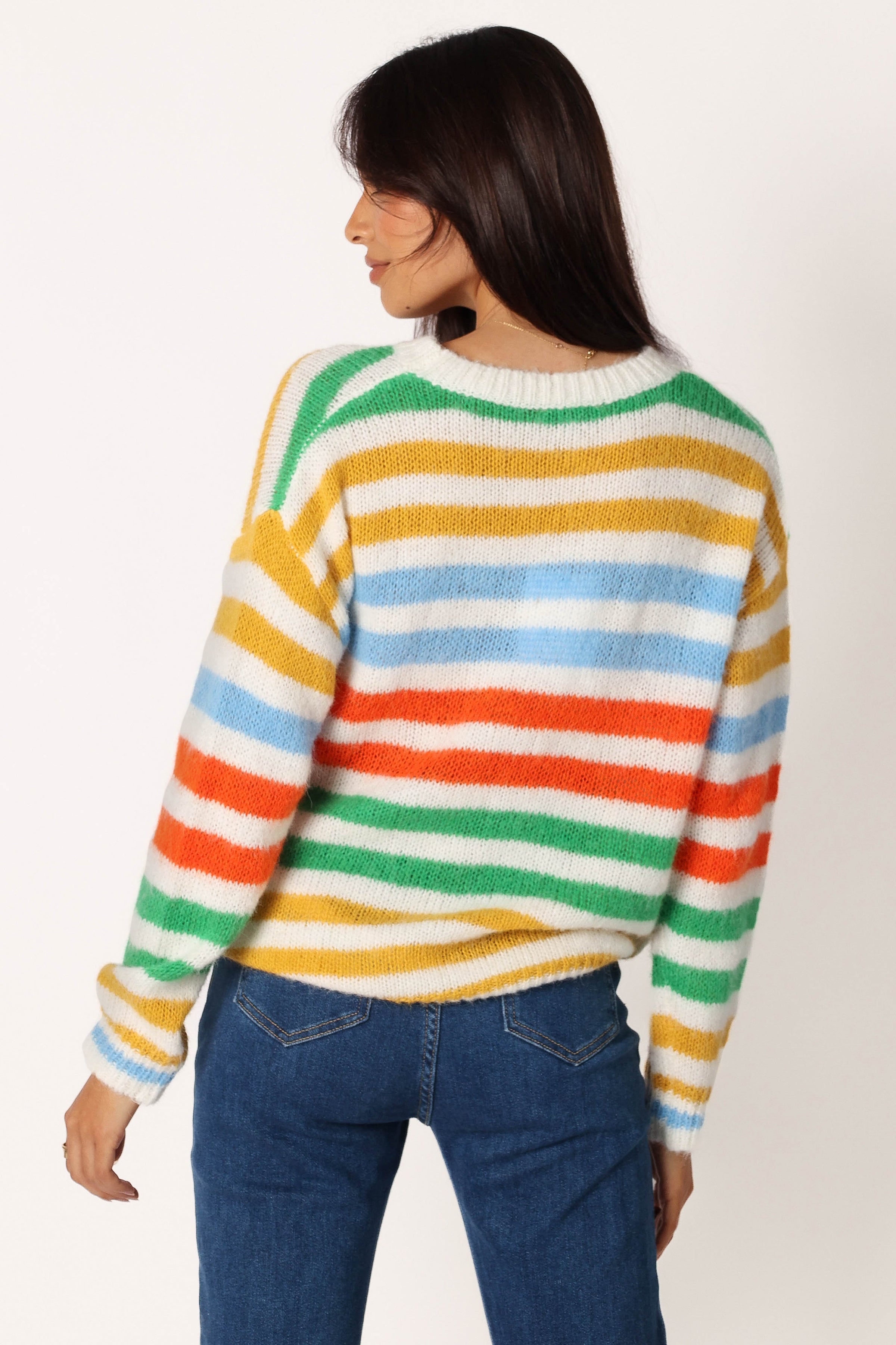 KNITWEAR @Sasha Multi Stripe Crewneck Knit Sweater - Multi