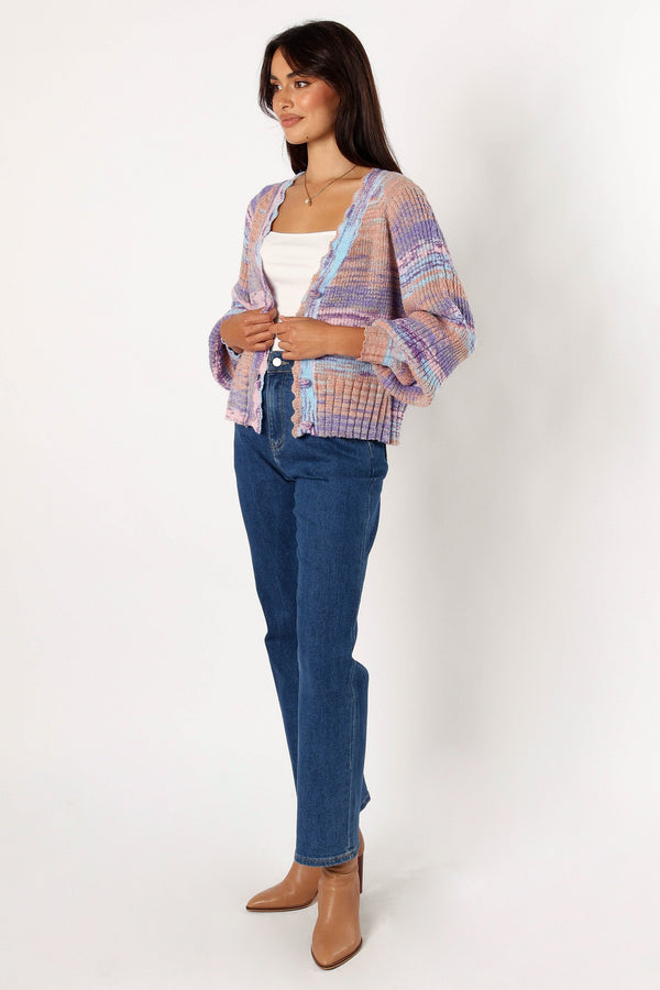 KNITWEAR @Scallop Edge Button Front Cardigan - Lavender Multi