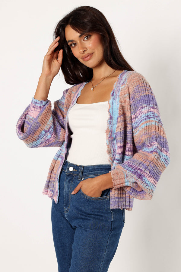 KNITWEAR @Scallop Edge Button Front Cardigan - Lavender Multi