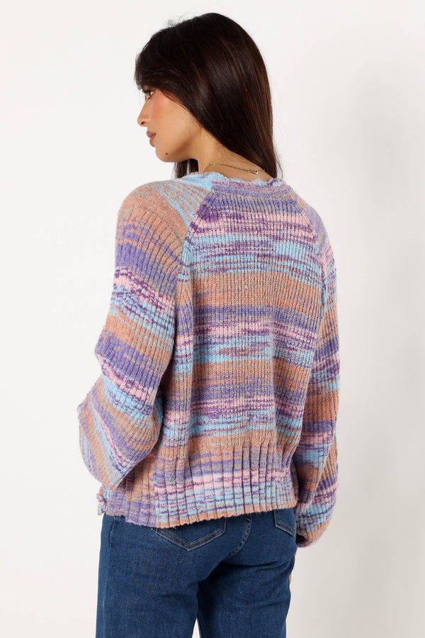 KNITWEAR @Scallop Edge Button Front Cardigan - Lavender Multi