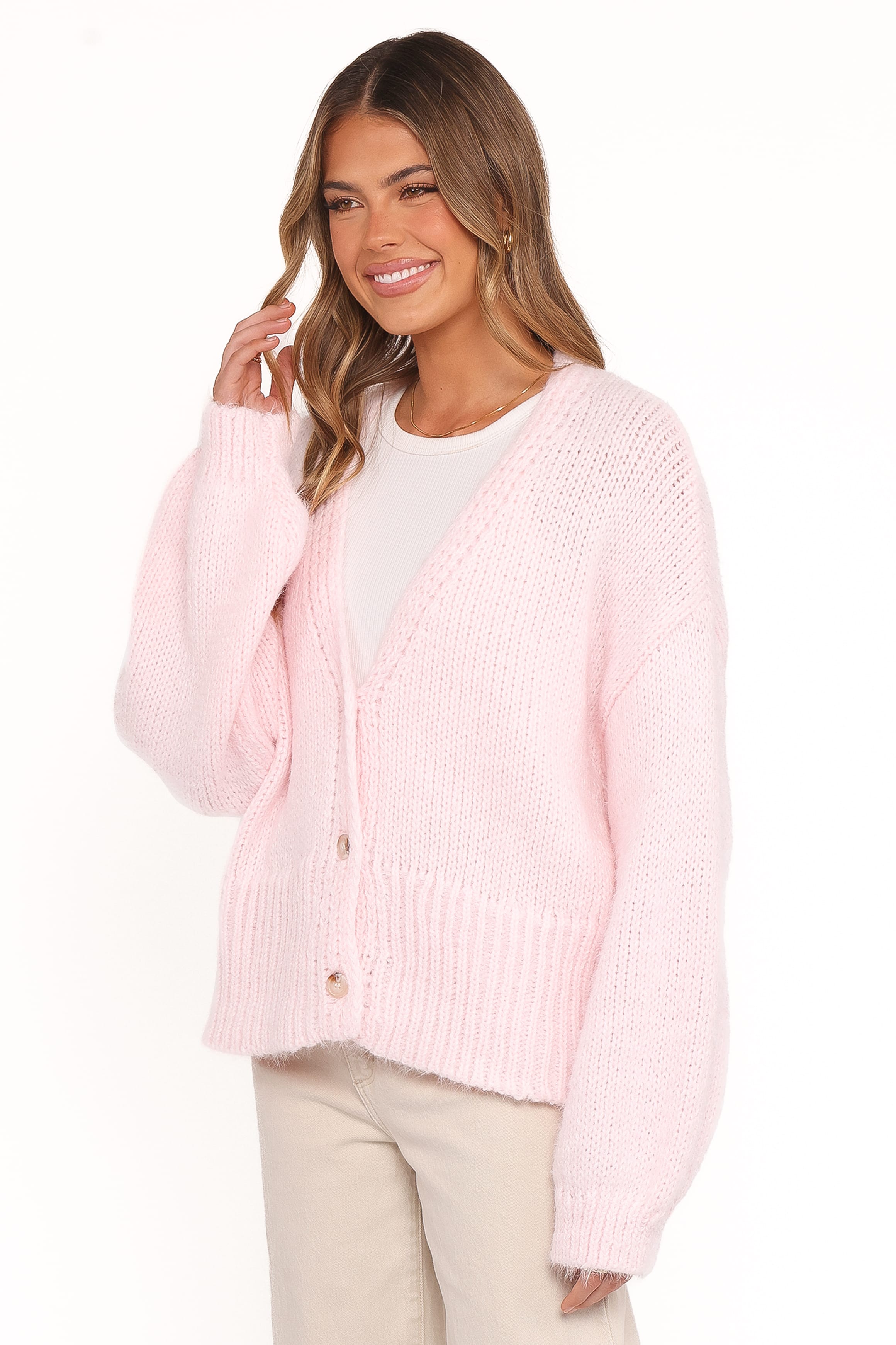 KNITWEAR Selina Wide Sleeve Cardigan - Pale Pink