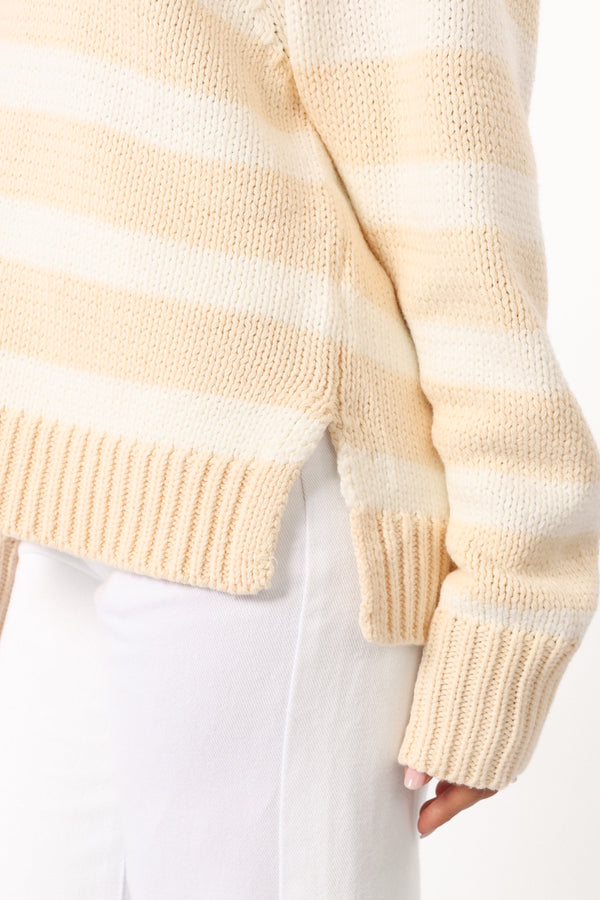 KNITWEAR Shea Striped Collar Knit Sweater - Cream