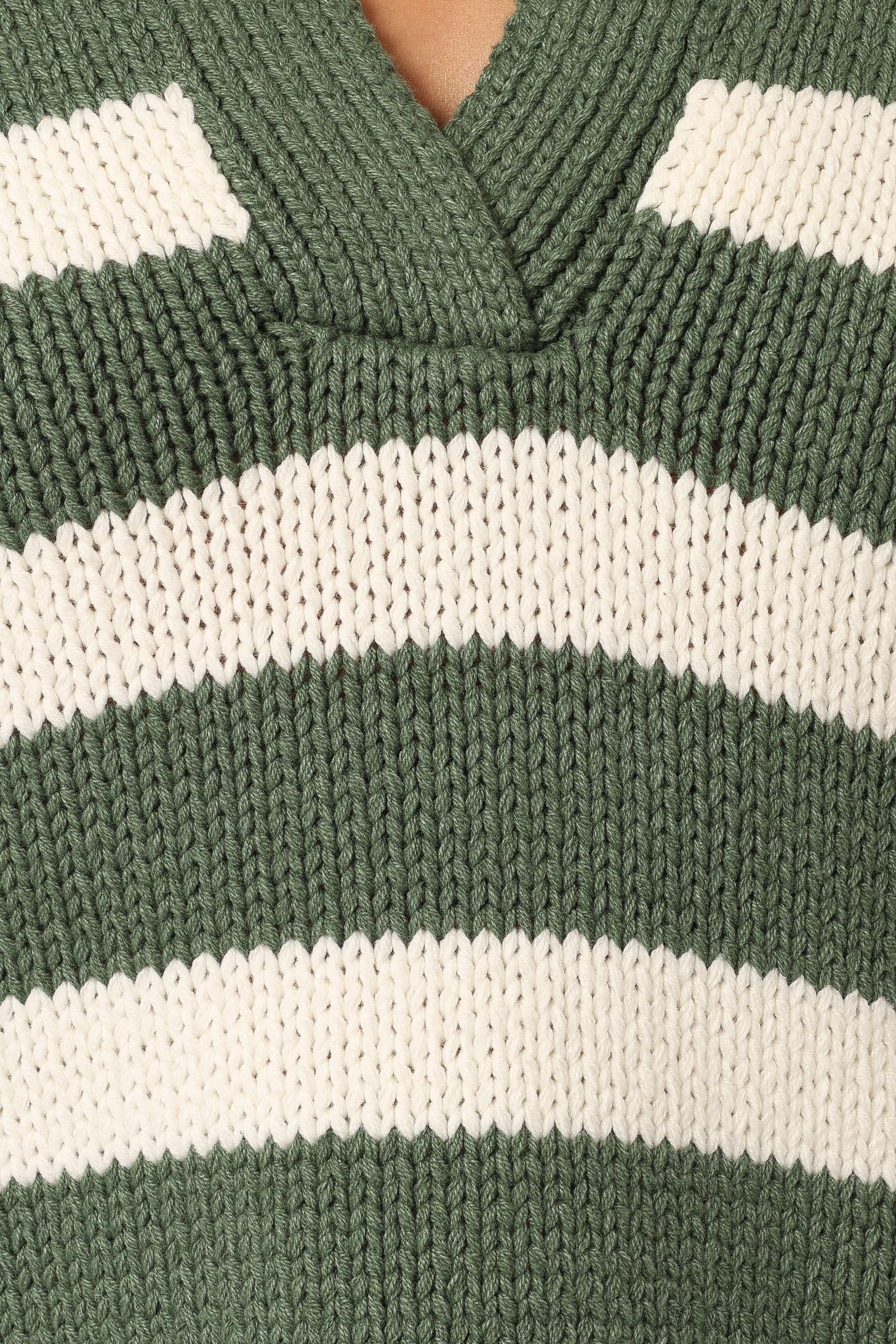 KNITWEAR @Shea Striped Collar Knit Sweater - Khaki White