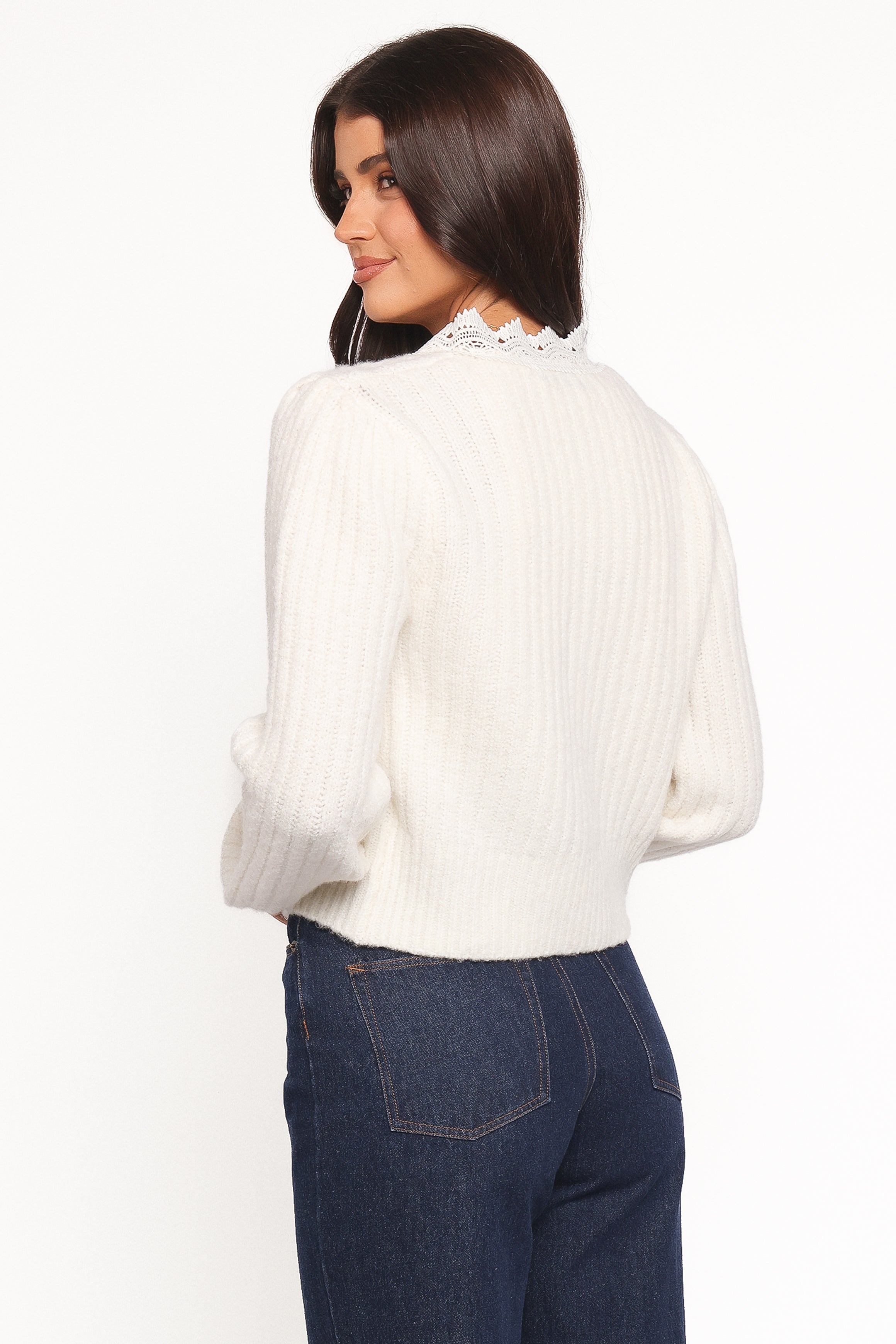 KNITWEAR Silvie Lace Front Tie Cardigan - Cream