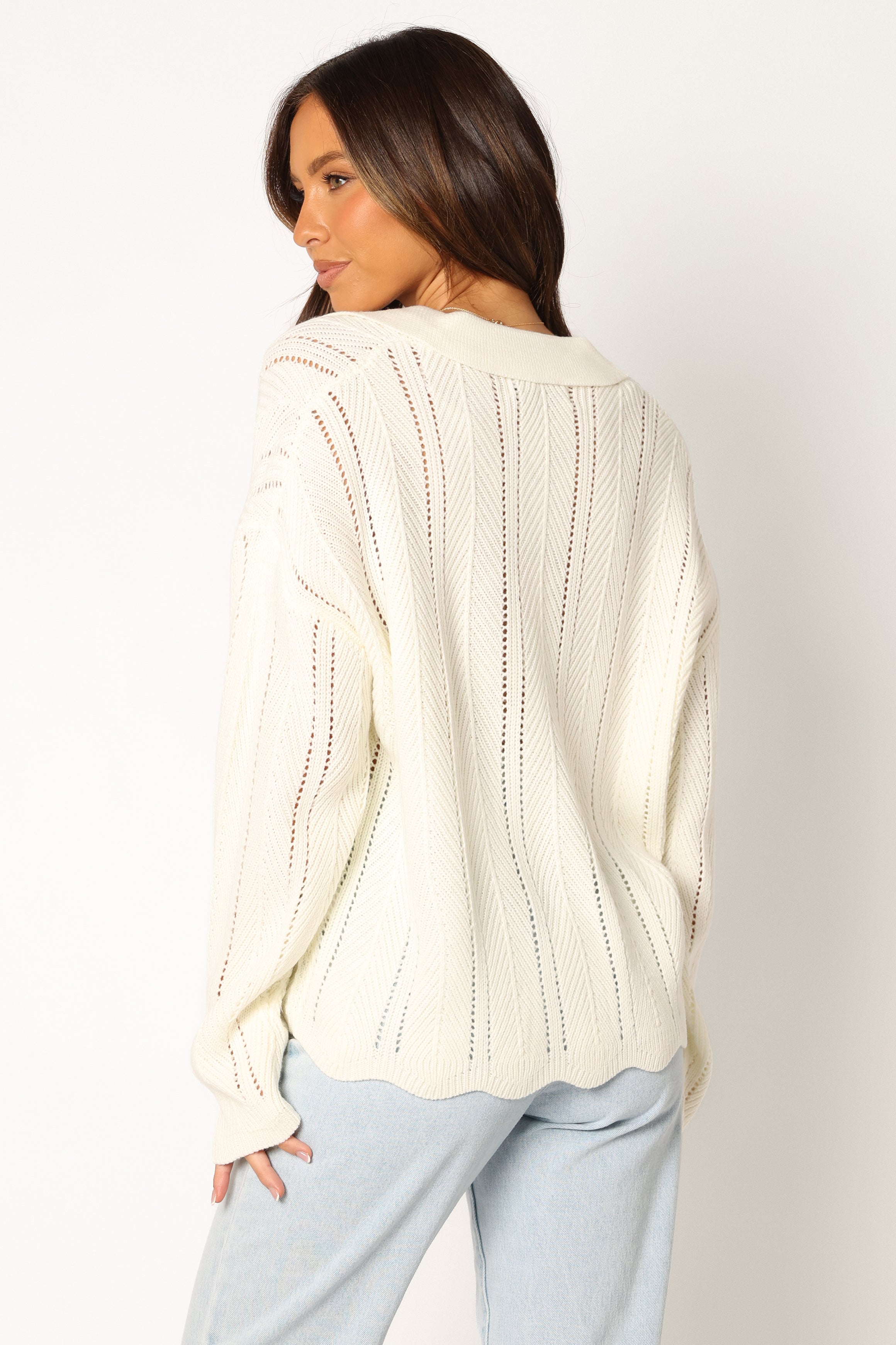 KNITWEAR @Simone Button Front Collar Knit Sweater - White