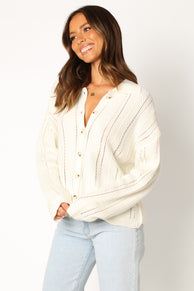 KNITWEAR @Simone Button Front Collar Knit Sweater - White