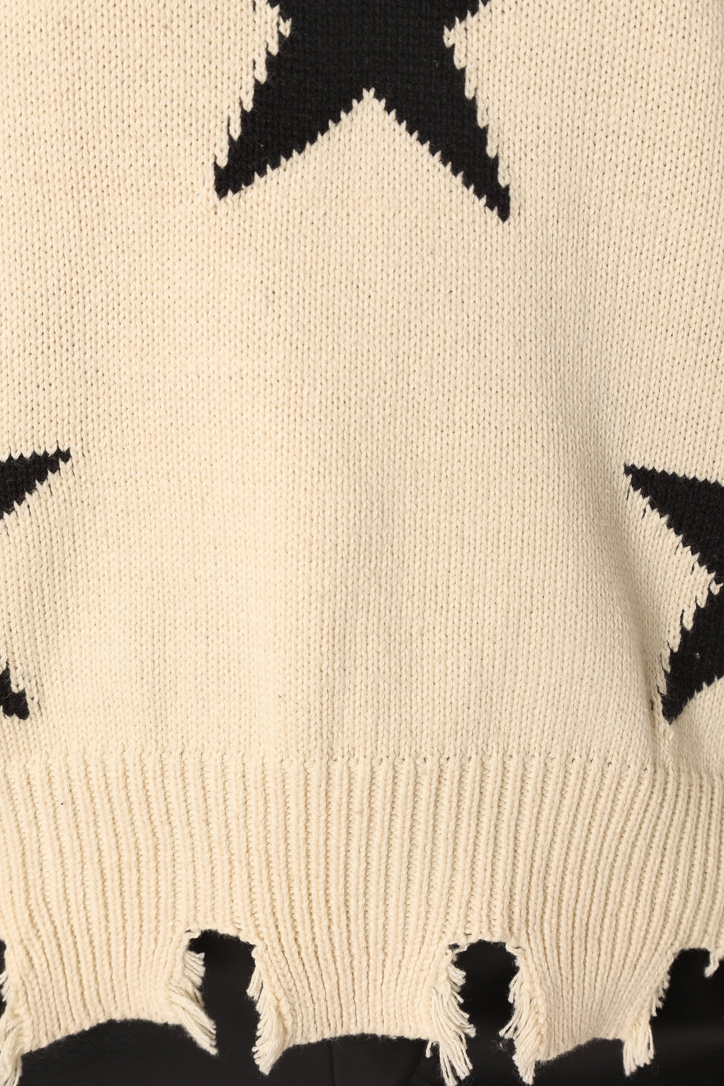 KNITWEAR @Star Printed Fray Detail Knit Sweater - Cream/Black