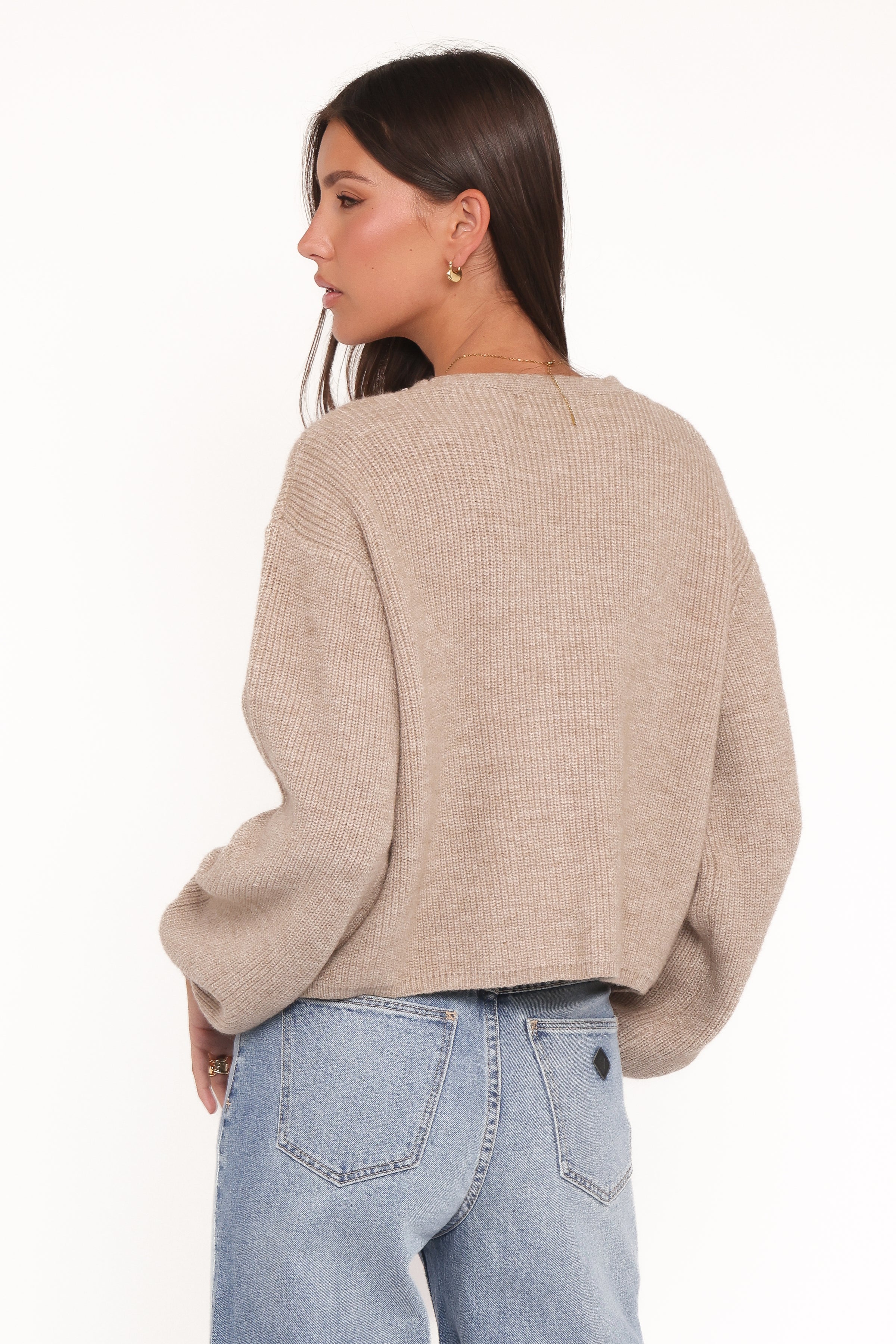 KNITWEAR Sybil Button Front Cardigan - Mushroom