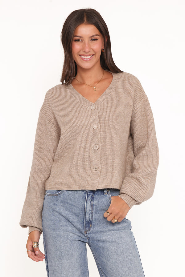 KNITWEAR Sybil Button Front Cardigan - Mushroom
