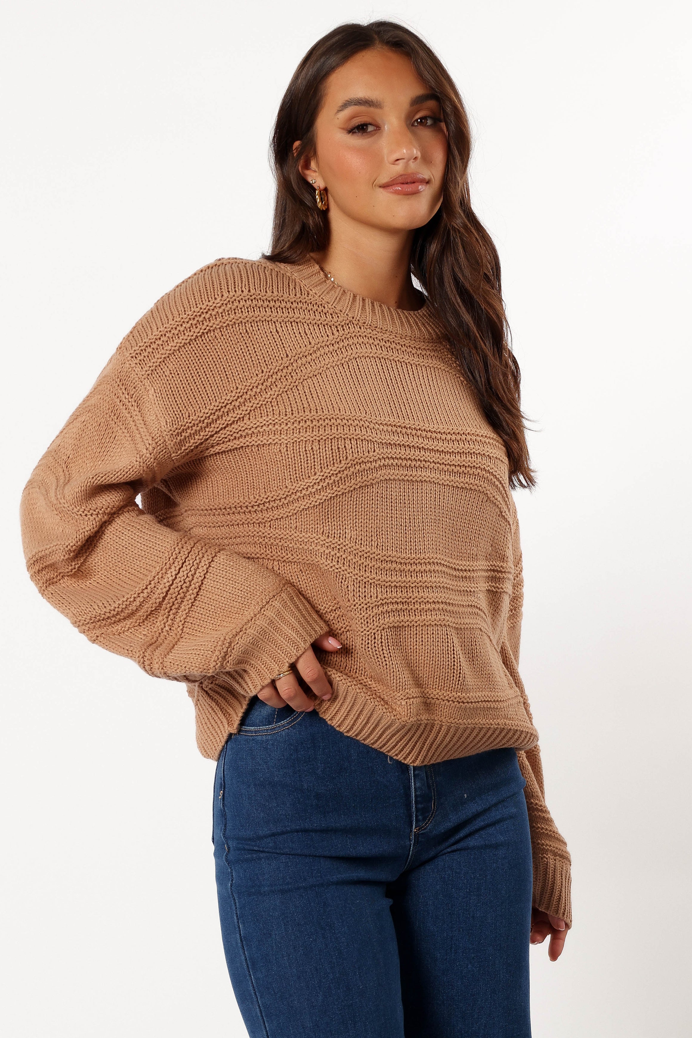 KNITWEAR @Talulla Texture Pattern Knit Sweater - Taupe