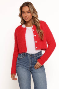 KNITWEAR Tavan Crop Button Front Cardigan - Red