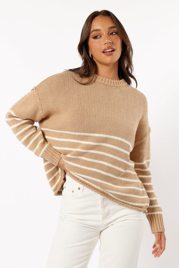 KNITWEAR Tenzie Stripe Knit Sweater - Mocha Cream