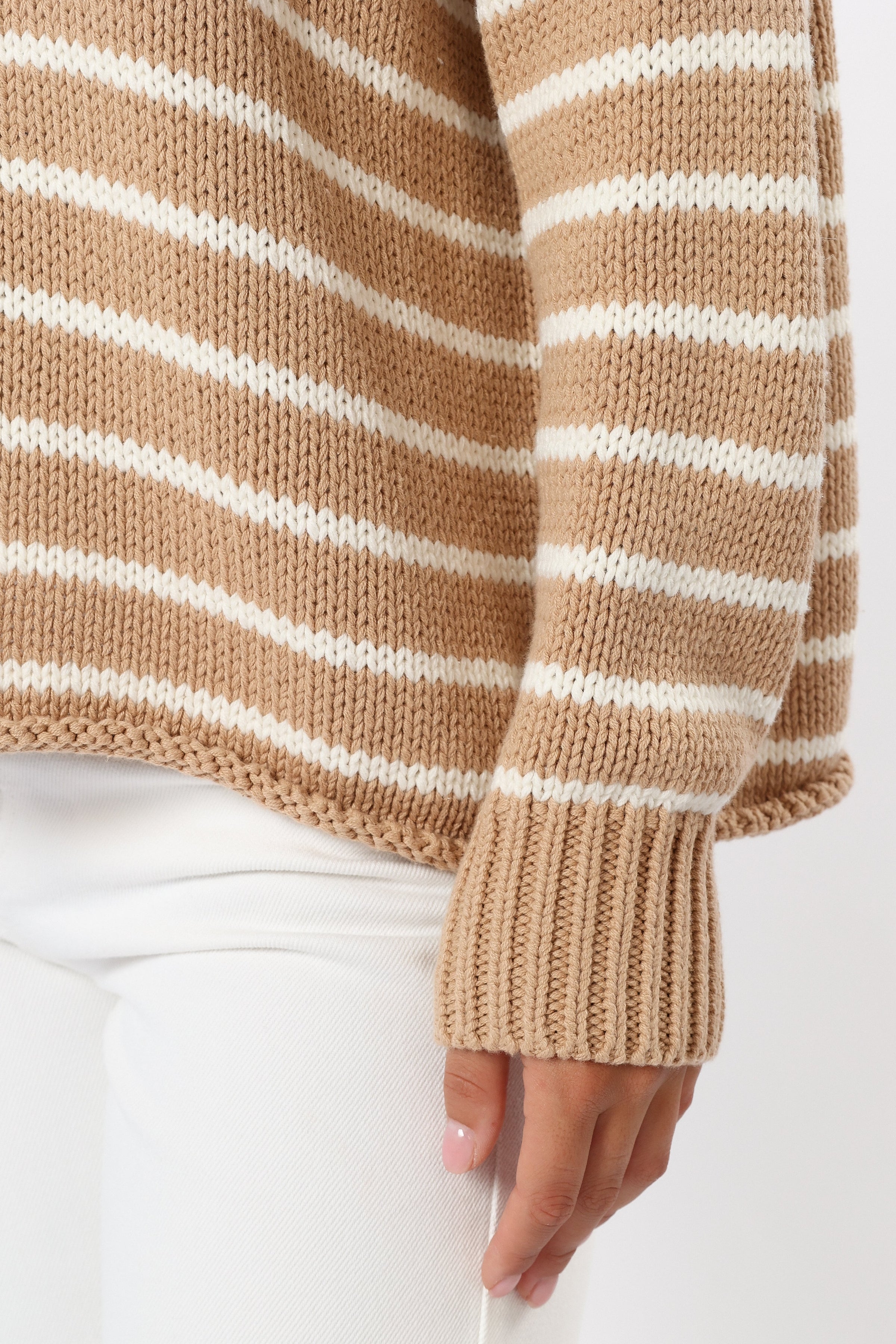 KNITWEAR Tenzie Stripe Knit Sweater - Mocha Cream