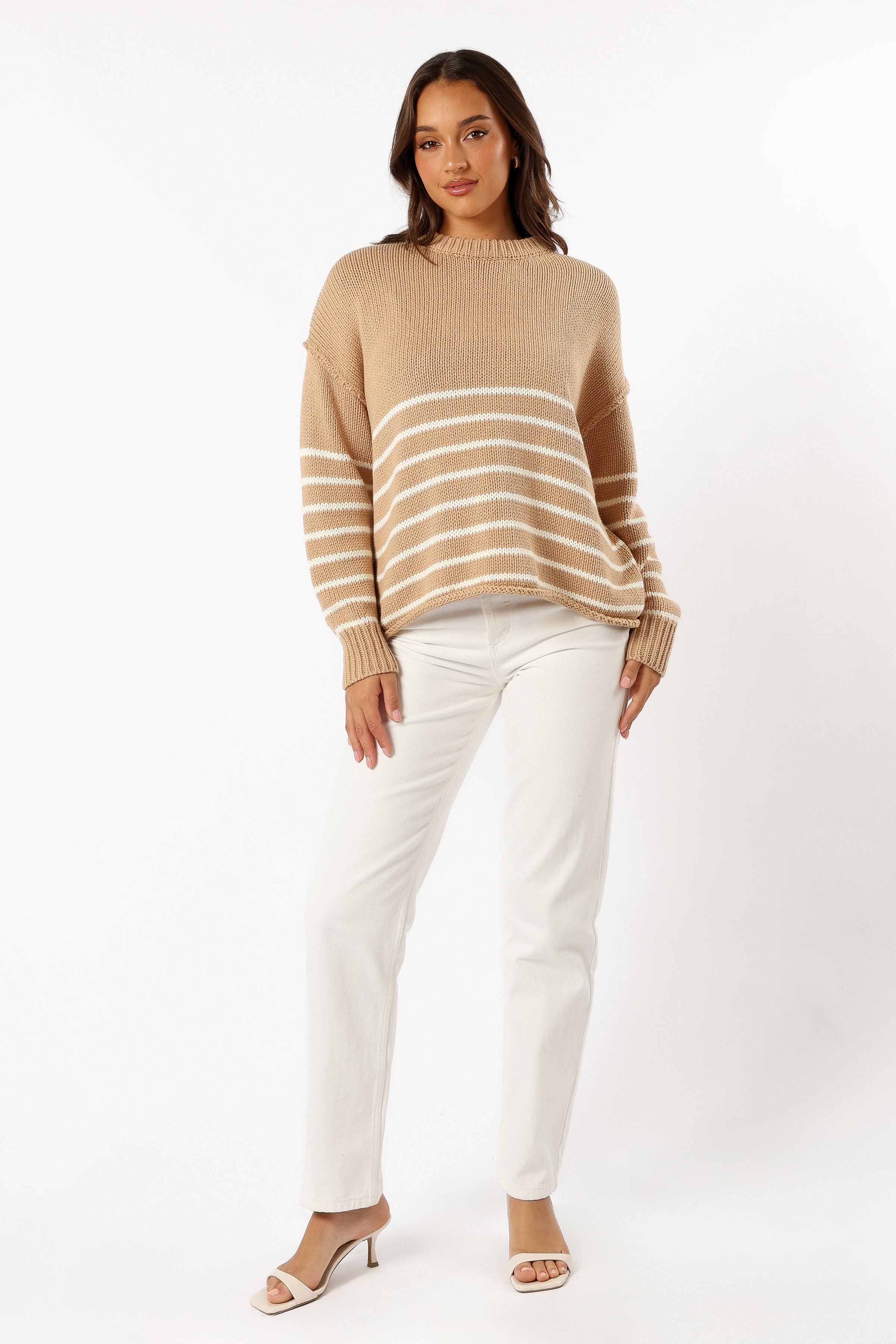 KNITWEAR Tenzie Stripe Knit Sweater - Mocha Cream