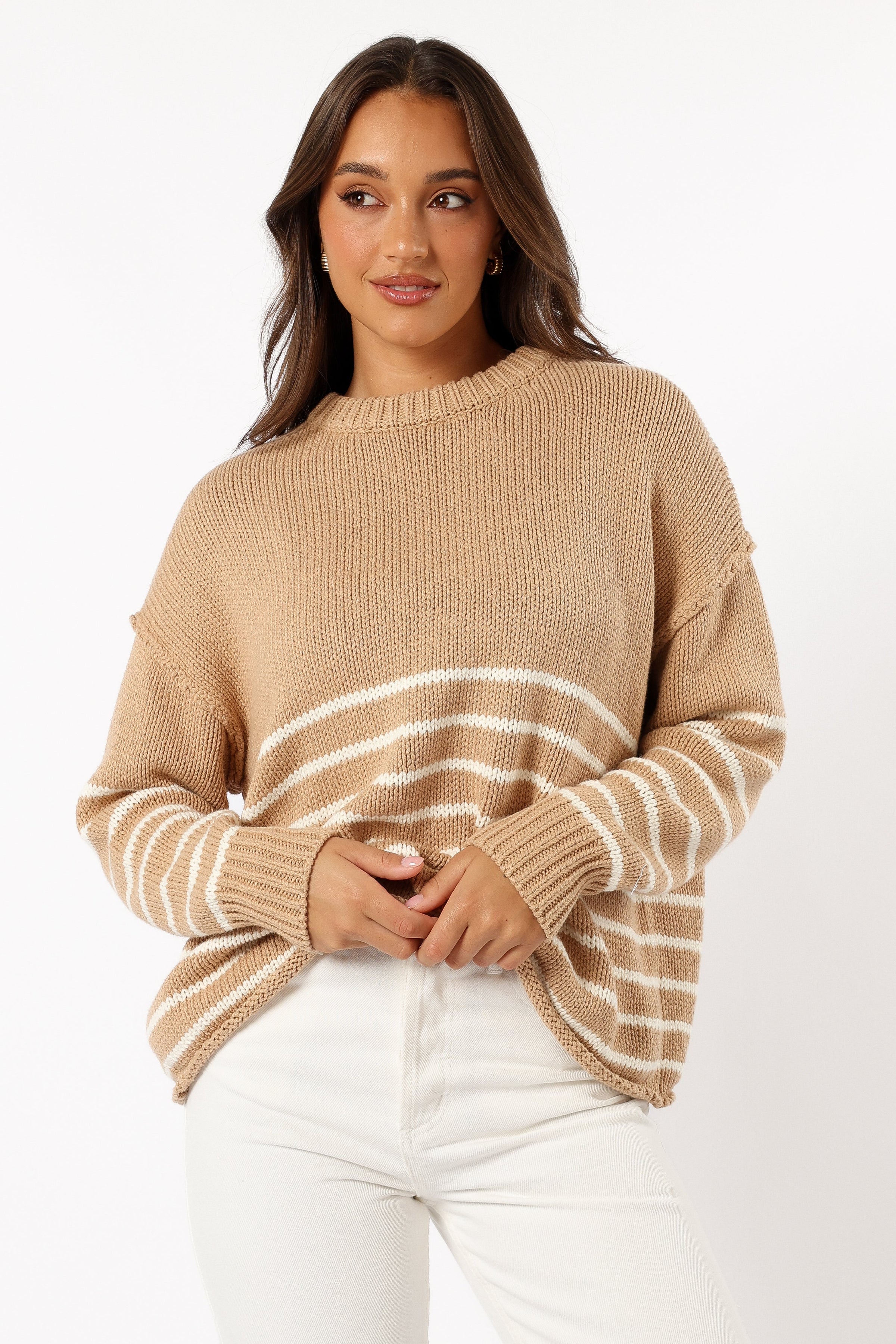 KNITWEAR Tenzie Stripe Knit Sweater - Mocha Cream