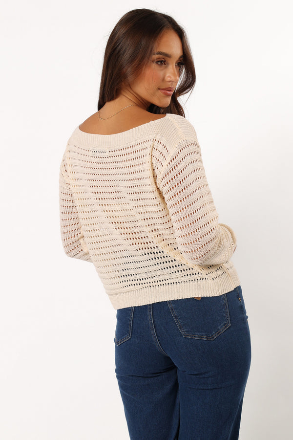 KNITWEAR @Tricia Open Weave Knit Sweater - Cream