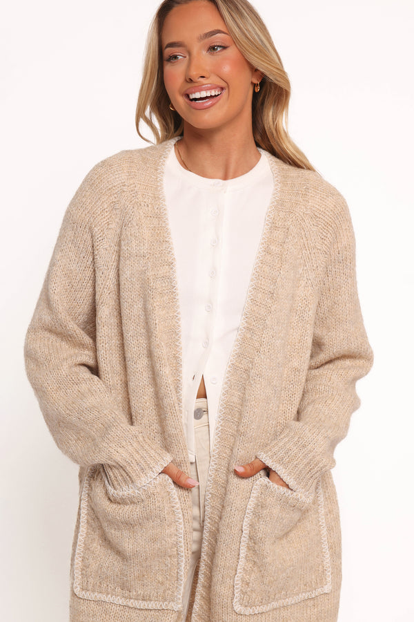 KNITWEAR Trinette Contrast Pocket Cardigan - Tan
