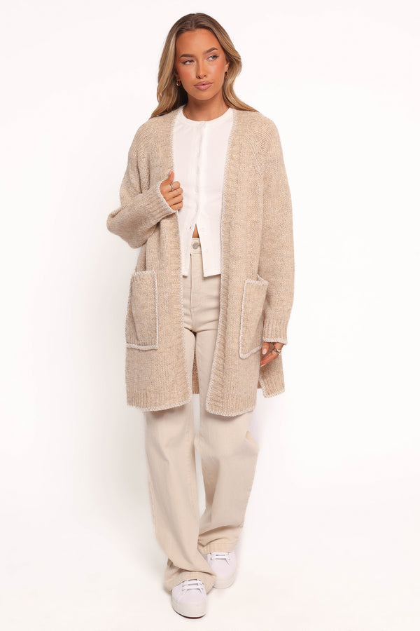 KNITWEAR Trinette Contrast Pocket Cardigan - Tan