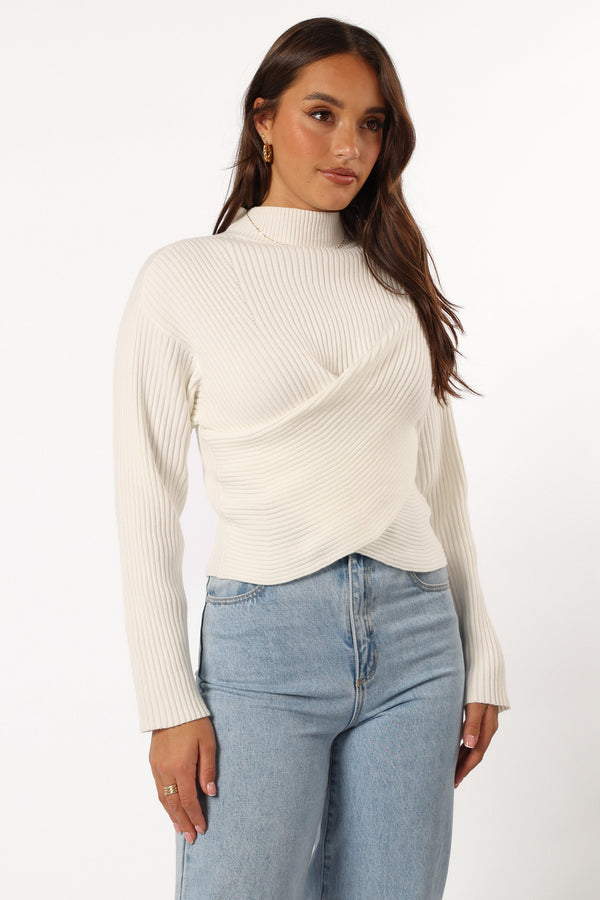 KNITWEAR @Tuilly Wrap Front Knit Sweater - Cream