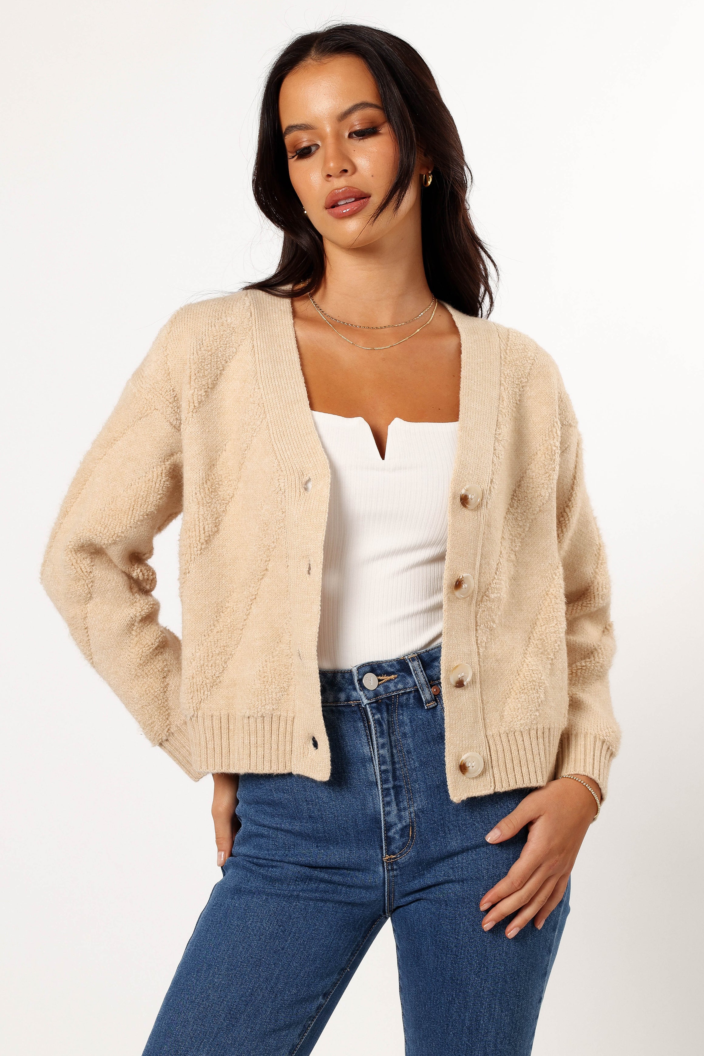 KNITWEAR Veda Stripe Cardigan - Beige