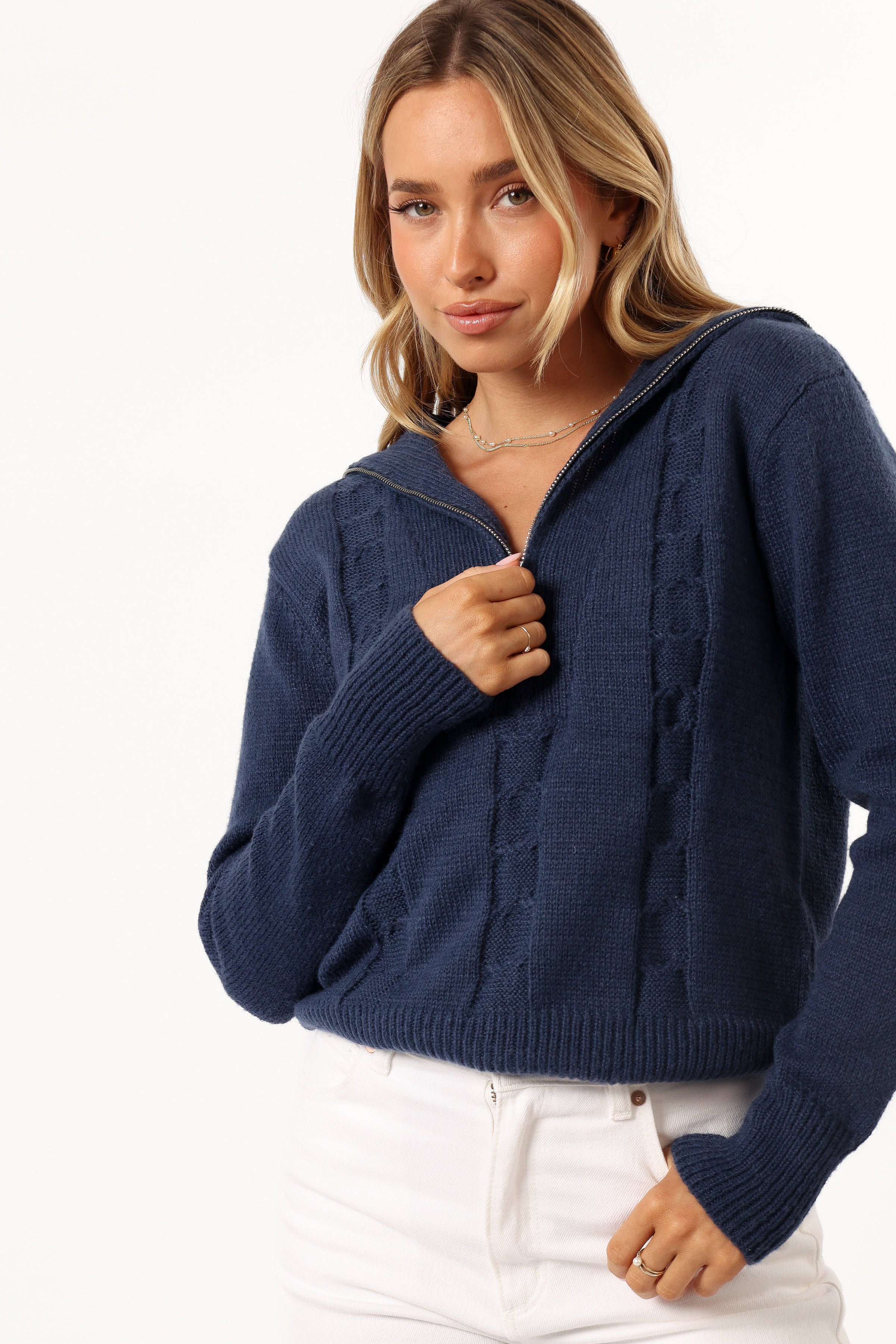 KNITWEAR Viara Quarter Zip Knit Sweater - Navy