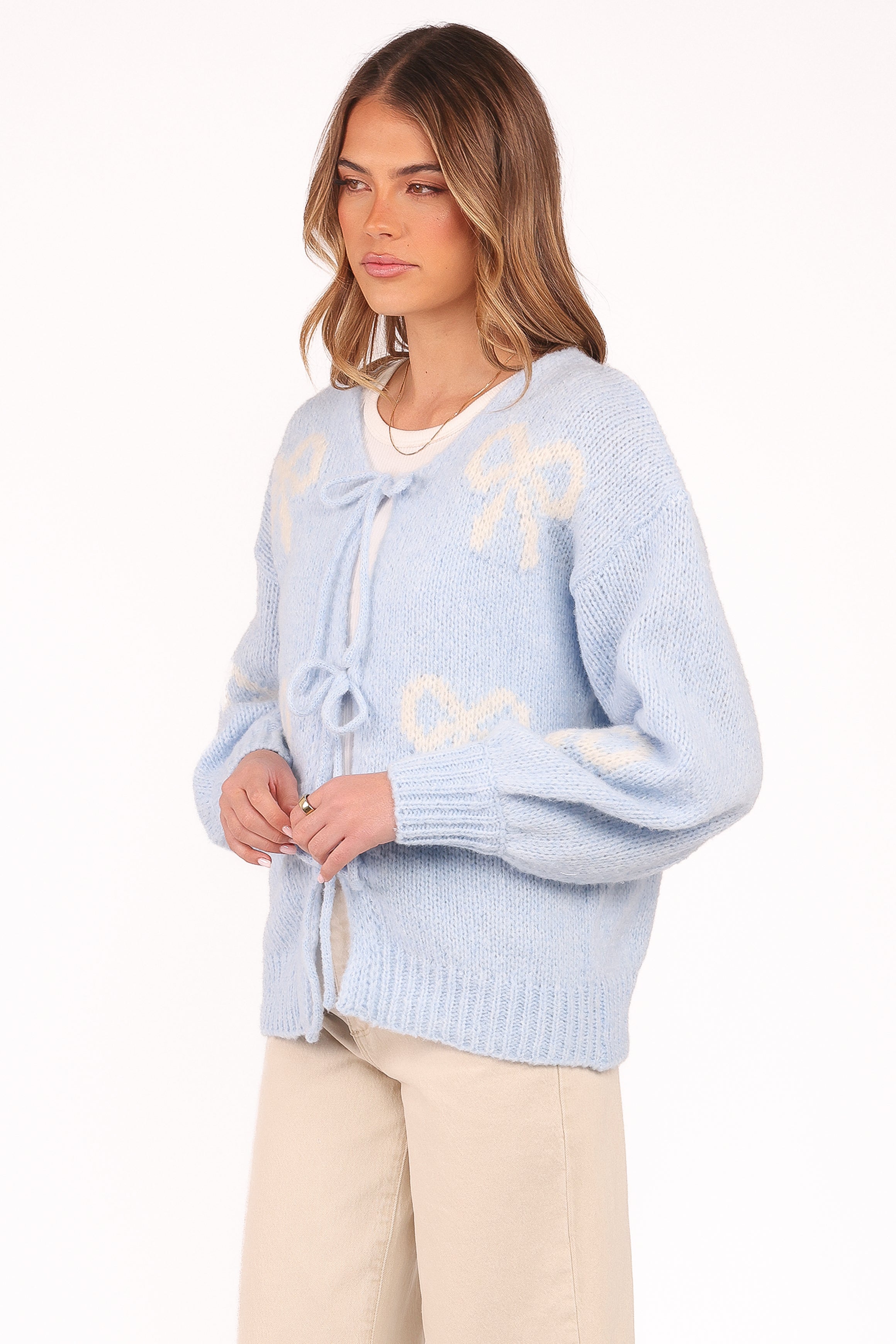 KNITWEAR Vienna Bow Cardigan - Pale Blue
