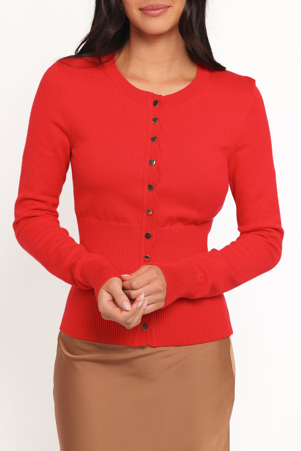 KNITWEAR Walsh Scalloped Cardigan - Red