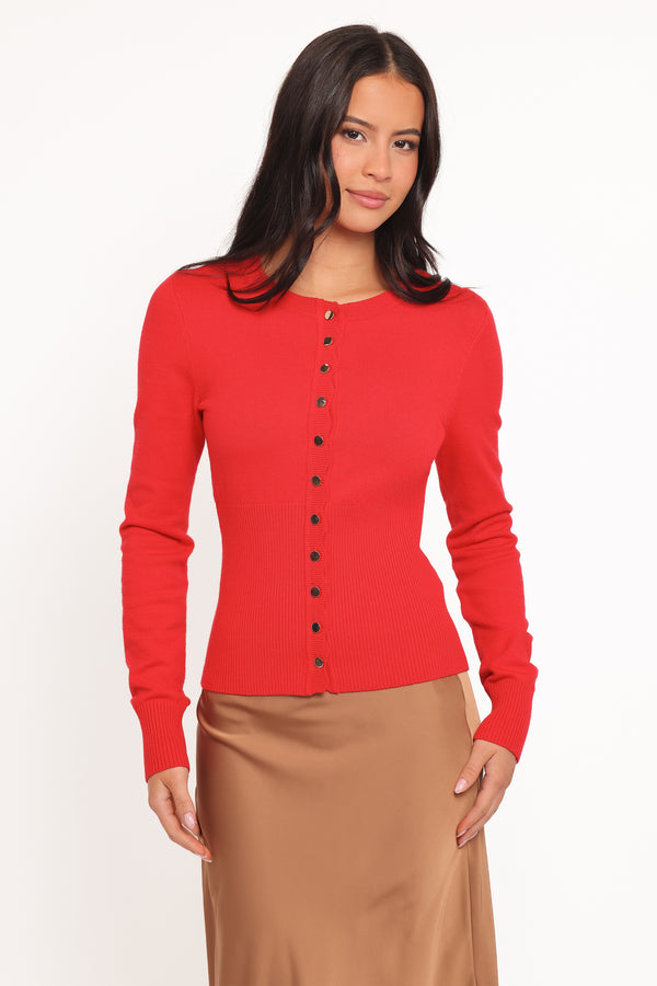 KNITWEAR Walsh Scalloped Cardigan - Red