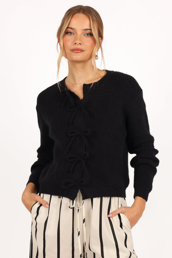KNITWEAR Wilde Bow Front Cardigan - Black