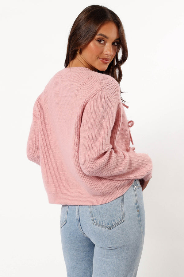 KNITWEAR @Wilde Bow Front Cardigan - Blush